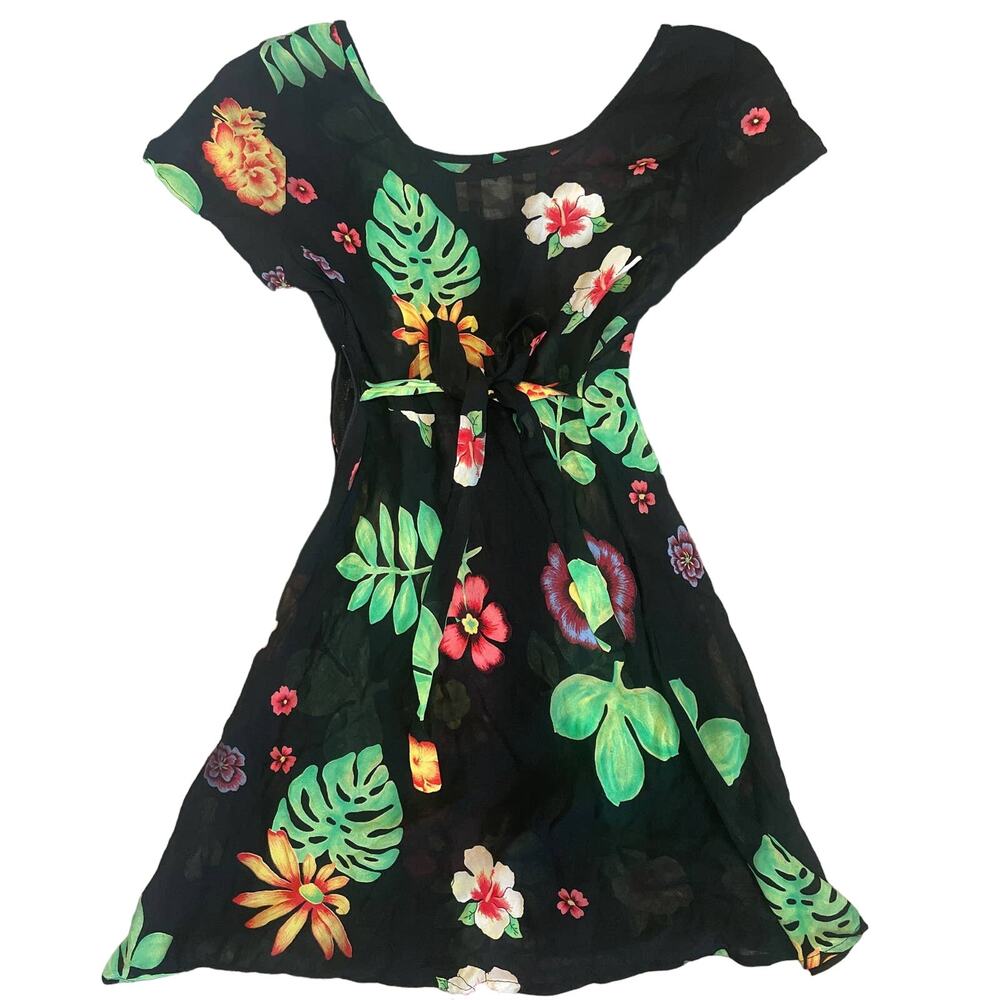 Vintage Mannequins Los Angeles Sheer Retro Floral Tropical Coverup Dress Size S - Picture 2 of 4